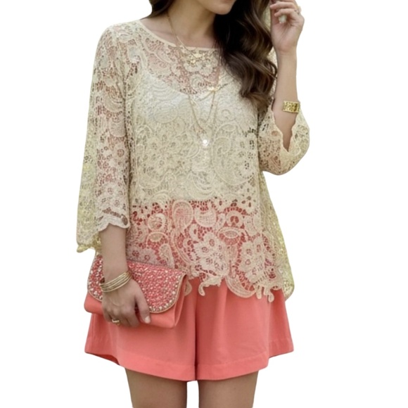 ARK & CO Tops - A372  Ark & Co Cream Cottagecore Lace Blouse Boho Chic Gently Used L